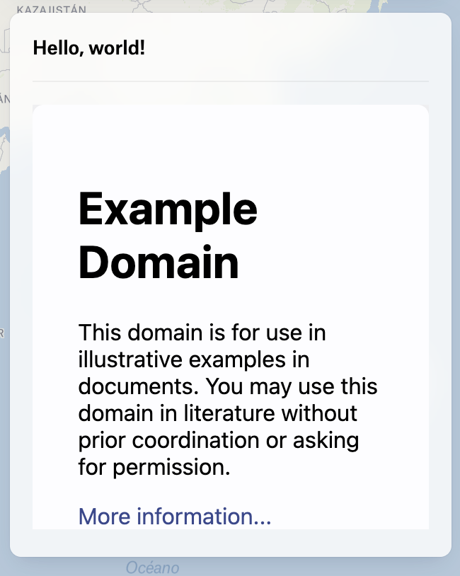 Iframe showing an example website with a custom height